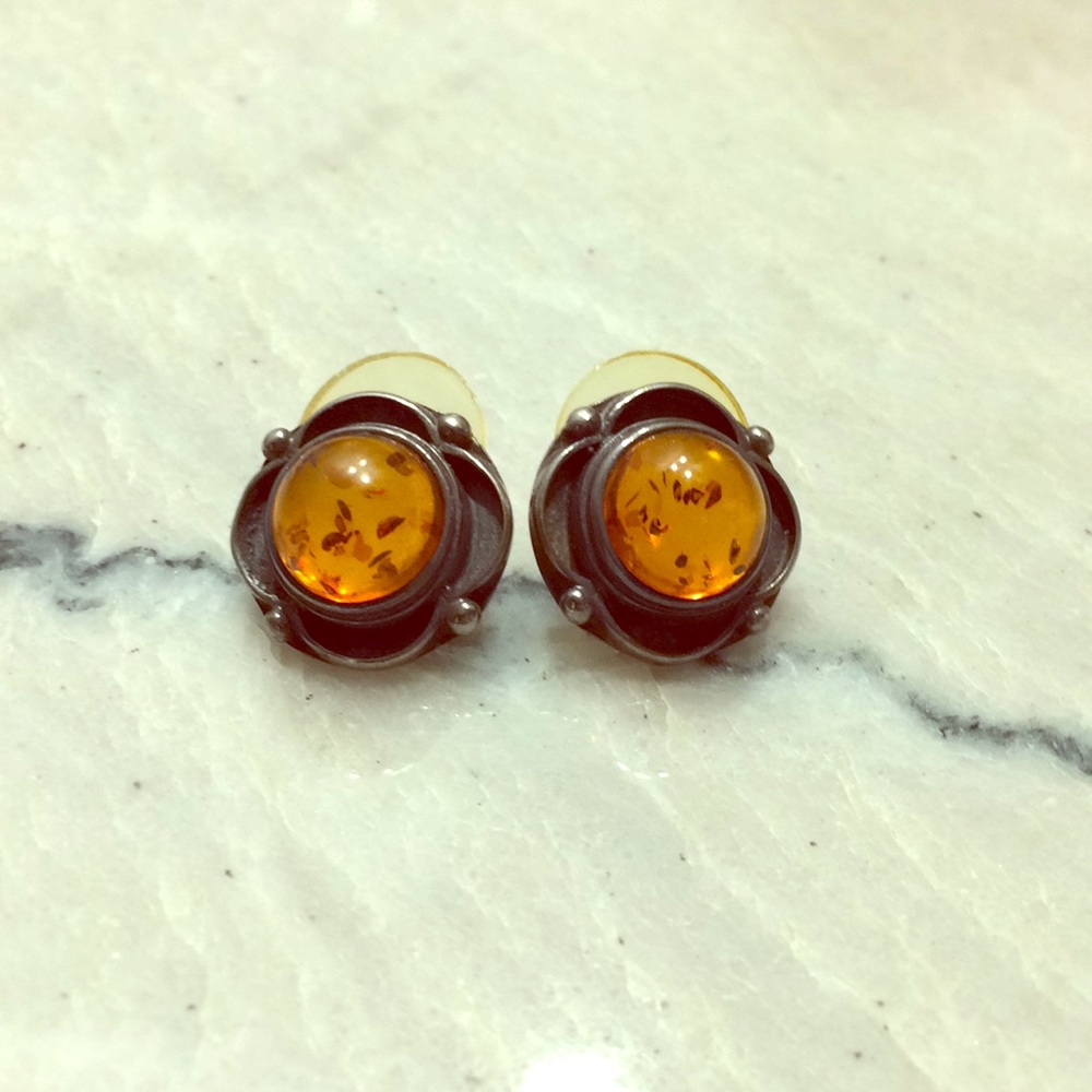 Vintage amber .925 sterling silver earrings